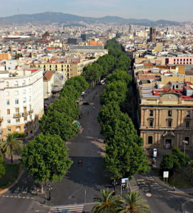 Vista dall'alto della Rambla strada principale di Barcellona